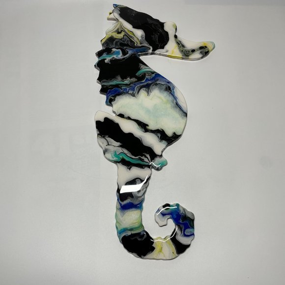 NWOT Fluid Art Seahorse on Wood, Abstract Art - Picture 5 of 9